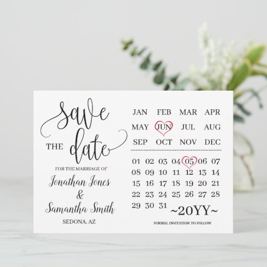 Invitation Calendrier minimal enregistrer la date mariage mod (Debout devant)