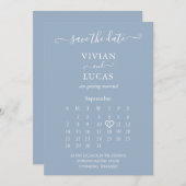 Invitation Calendrier moderne Dusty Blue Script Enregistrer l (Devant / Derrière)