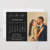Invitation Calendrier noir moderne photo save the date (Devant)