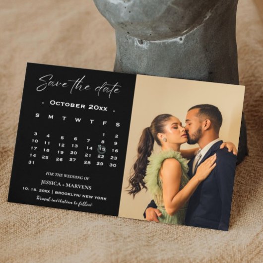 Invitation Calendrier noir moderne photo save the date