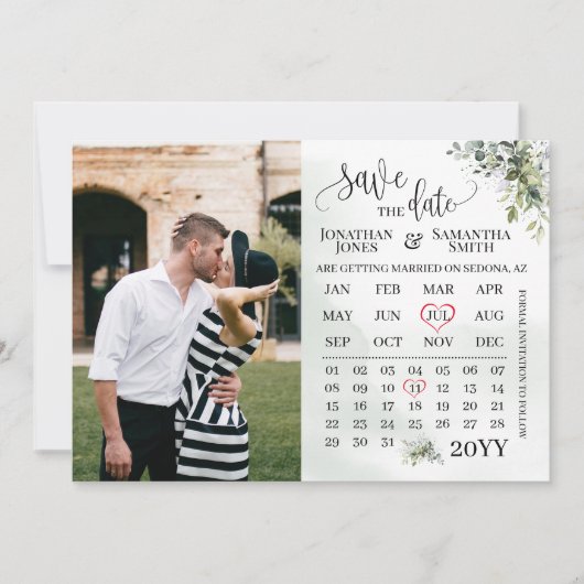 Invitation Calendrier photo enregistrer la date Eucalyptus ve (Devant)