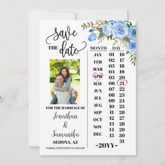 Invitation Calendrier photo enregistrer la date mariage flora (Devant)