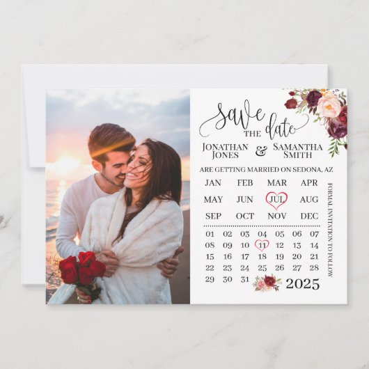 Invitation Calendrier photo enregistrer la date marsala maria (Devant)