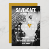 Invitation Calendrier photo Modern Gold Heart Enregistrer la  (Devant / Derrière)