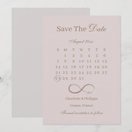 Invitation Calendrier Rose Poussiéreux Infini Économiser La D (Devant / Derrière)
