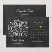 Invitation Calendrier "Save the Date" Tableau Noir Cœur Doré (Devant / Derrière)