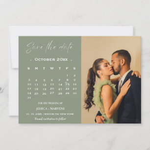 Invitation Calendrier vert sauge moderne photo enregistrer la