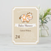 Invitation Calf de vache cuite et Baby shower de ruban blanc (Debout devant)