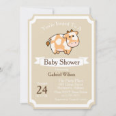 Invitation Calf de vache cuite et Baby shower de ruban blanc (Devant)