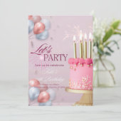 Invitation calibration d'anniversaire de couleur rose (Debout devant)