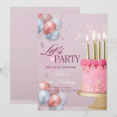 Invitation calibration d'anniversaire de couleur rose (Devant / Derrière)