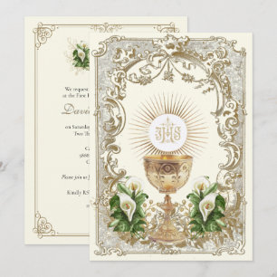 Invitation Calice de la Première Communion Eucharistie Arum