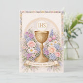 Invitation Calice de la Première Communion Hostie Florale  (Debout devant)