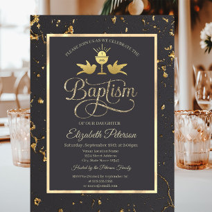 Invitation Calice gris élégant en or Baptême