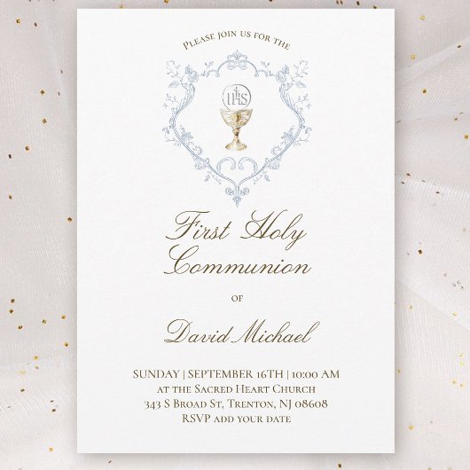Invitation calice hostie de première communion catholique