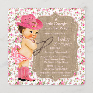 Invitation Calicot floral de baby shower de cow-girl de toile