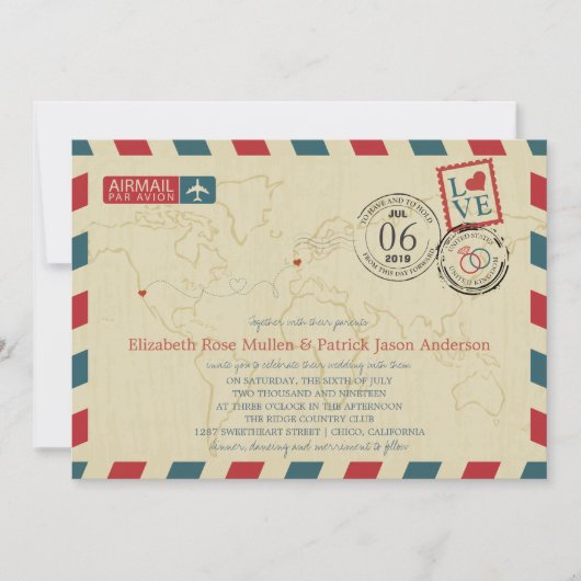 Invitation California / UK Antique Airmail | Mariage (Devant)