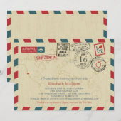 Invitation California World Traveler Airmail Fête des mariées (Devant / Derrière)