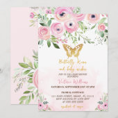 Invitation Câlineries de papillon Fête de naissance rose bébé (Devant / Derrière)