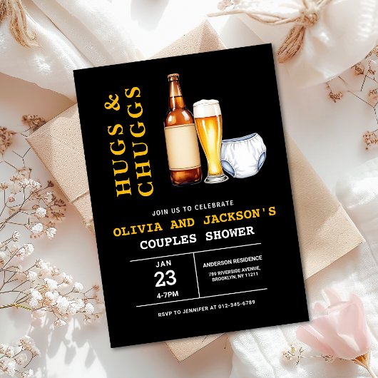 Invitation Câlins & Chuggs Bières Couches Couple Baby Shower