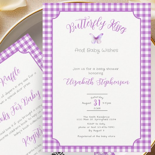 Invitation Câlins de papillon violet double face pour les vœu
