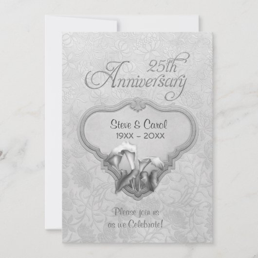 Invitation Calla argent 25e anniversaire de mariage (Devant)