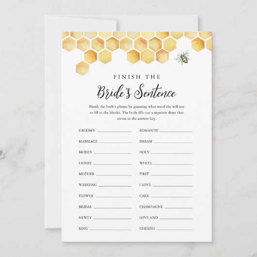 Invitation CALLA Bee termine le jeu de la mariée (Devant)