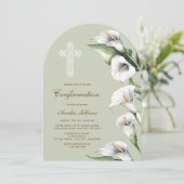 Invitation Calla Lilies sur une arche vert sauge Confirmation (Debout devant)