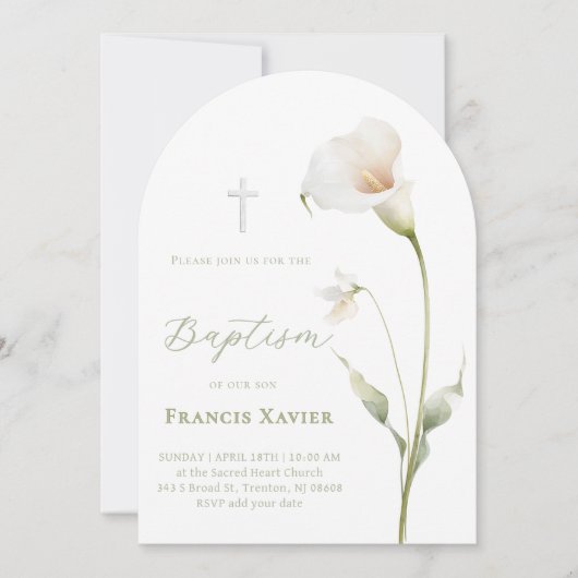 Invitation Calla lily Baptême (Devant)