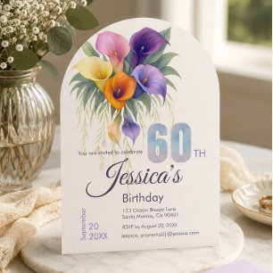 Invitation Calla Lily Élégant 60e Anniversaire Étape Importan