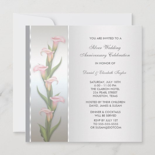 Invitation Calla Lily fête du 25e anniversaire (Dos)
