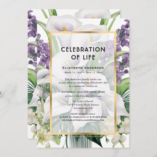 Invitation Calla Lily fête la vie (Devant / Derrière)