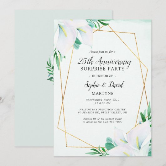 Invitation Calla Lily Géométrique Blanc 25e Anniversaire (Devant / Derrière)