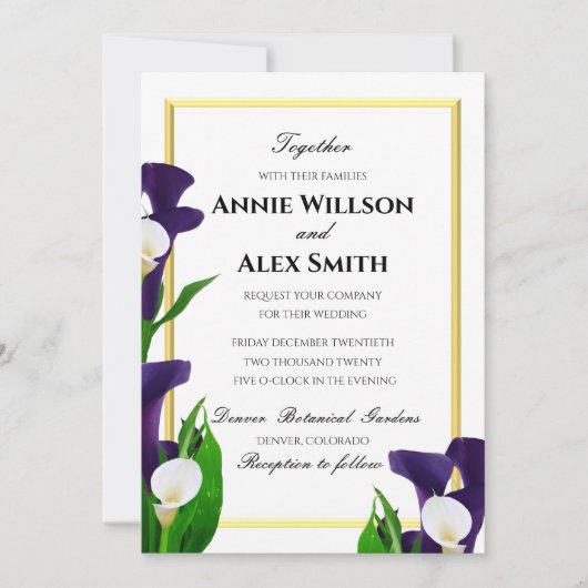 Invitation Calla Lily Mariage violet et blanc (Devant)