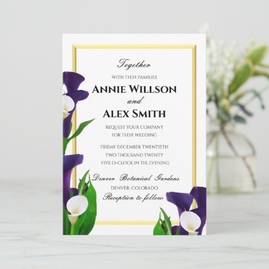Invitation Calla Lily Mariage violet et blanc (Debout devant)