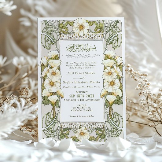 Invitation Calla Lily Musulmane Mariage Art Nouveau Mucha