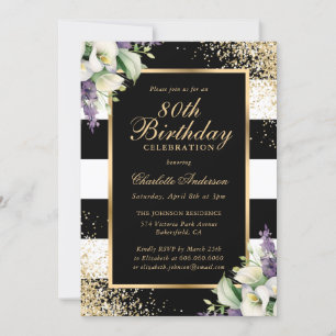 Invitation Calla Lily Noir Confetti 80e anniversaire