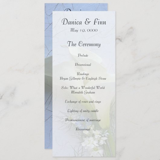 Invitation Calla lys avec nigella et fleurs stocks (Devant / Derrière)