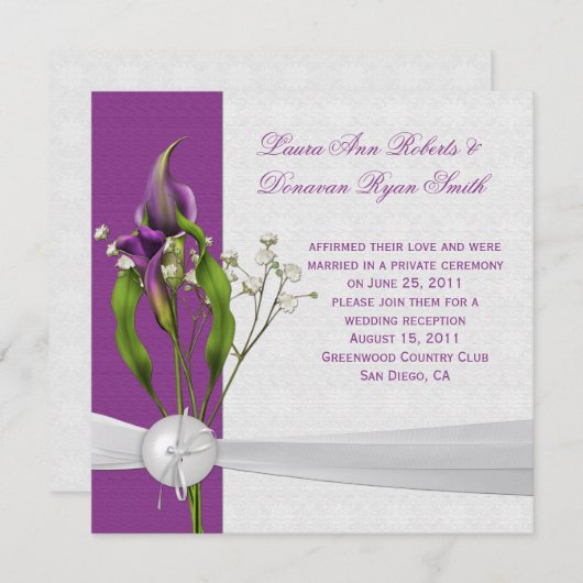 Invitation Calla Lys blanc Damask Post Mariage (Devant / Derrière)