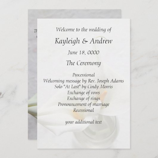 Invitation Calla ment sur un mariage arrière - plan texturé (Devant / Derrière)