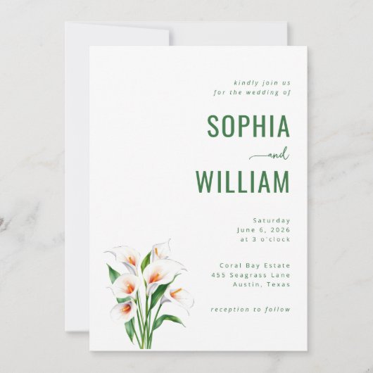 Invitation Callas élégants verts (Devant)