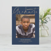 Invitation Calligraphie 1-Photo Blue & Gold Graduation Party (Debout devant)