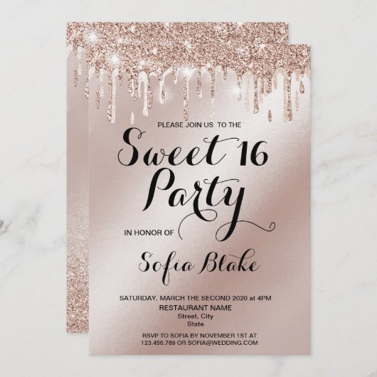 Invitation Calligraphie à huile d'or à séchage de luxe tendan (Devant / Derrière)