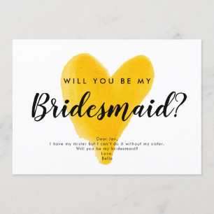 Invitation calligraphie à la main en lettrage au coeur jaune