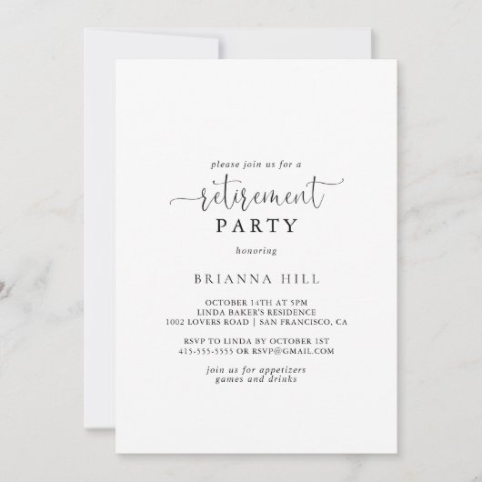 Invitation Calligraphie Aimer Fancy Script Retraite Party (Devant)