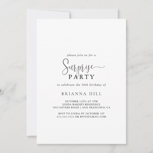 Invitation Calligraphie Amour Fancy Script Surprise Party (Devant)