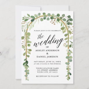 Invitation Calligraphie Aquarelle Botanique Arc d'or Mariage