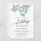 Invitation Calligraphie Aquarelle Eucalyptus Mariage de verdu (Devant)