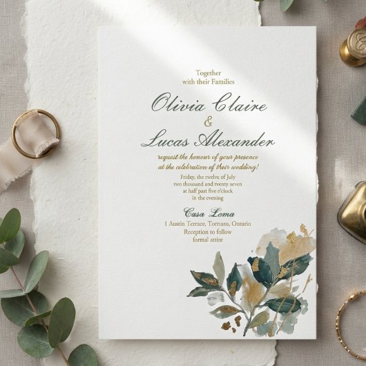 Invitation Calligraphie aquarelle feuille d'eucalyptus modern