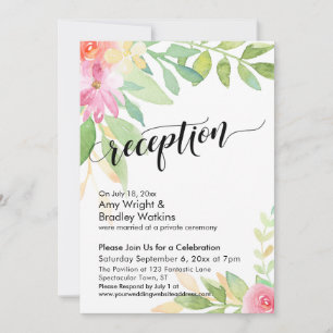 Invitation Calligraphie Aquarelle Fleurs Réception de Mariage